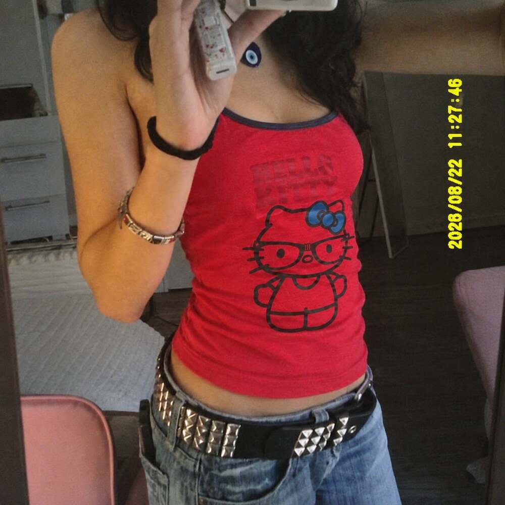 Hello Kitty Red Cami Tank Top With Glasses Graphic